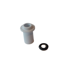 A Nichipet Premium Teflon Seal & O-ring Set, 200μL (Nichiryo), featuring a small white cylindrical Teflon seal with flange and a separate black rubber O-ring.