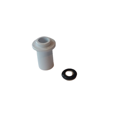 A Nichipet Premium Teflon Seal & O-ring Set, 200μL (Nichiryo), featuring a small white cylindrical Teflon seal with flange and a separate black rubber O-ring.