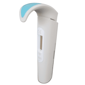 A Nichipet Premium Body (Handle), 20μL (Nichiryo) laboratory pipette in white and blue with a 20μL display window, shown against a plain white background.