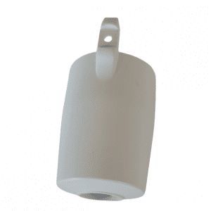 Matte white cylindrical Nichiryo / Oxford Tip Ejector Pipe, 10mL (Nichiryo), with a handle featuring a hole, displayed against a white background.