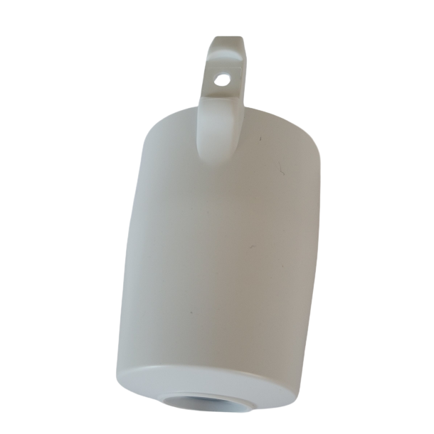Matte white cylindrical Nichiryo / Oxford Tip Ejector Pipe, 10mL (Nichiryo), with a handle featuring a hole, displayed against a white background.