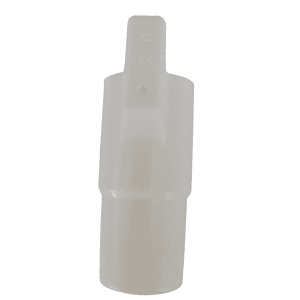 A white cylindrical plastic component with a tapered end and two holes near the top, the Oxford Benchmate Tip Ejector Pipe (5000μL, Nichiryo) is designed for precise liquid handling.