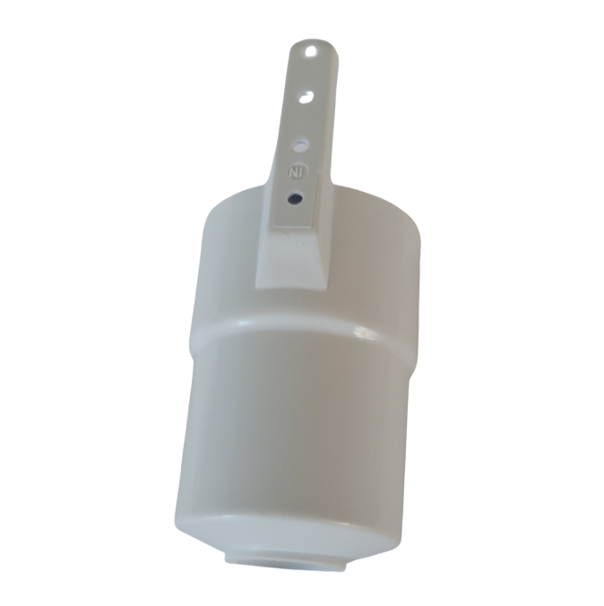 NI NX-0910ML_ A white plastic float with three holes in its mounting arm, designed for fluid level control, compatible with the Nichiryo / Oxford Tip Ejector Pipe, 10mL (Nichiryo) assembly.