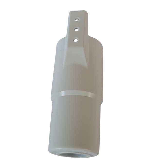 NI NX-095000_ The Nichiryo / Oxford Tip Ejector Pipe, 5000μL (Nichiryo) is a white cylindrical plastic pipe with a flared top and three small vertical holes near one end, designed for 5000μL capacity.
