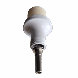 A close-up view of the Nichiryo / Oxford Plunger Assembly Set, Newer Version, 10mL, featuring a white plastic body and a metallic cylindrical tip.