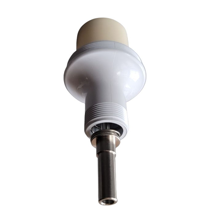 A close-up view of the Nichiryo / Oxford Plunger Assembly Set, Newer Version, 10mL, featuring a white plastic body and a metallic cylindrical tip.