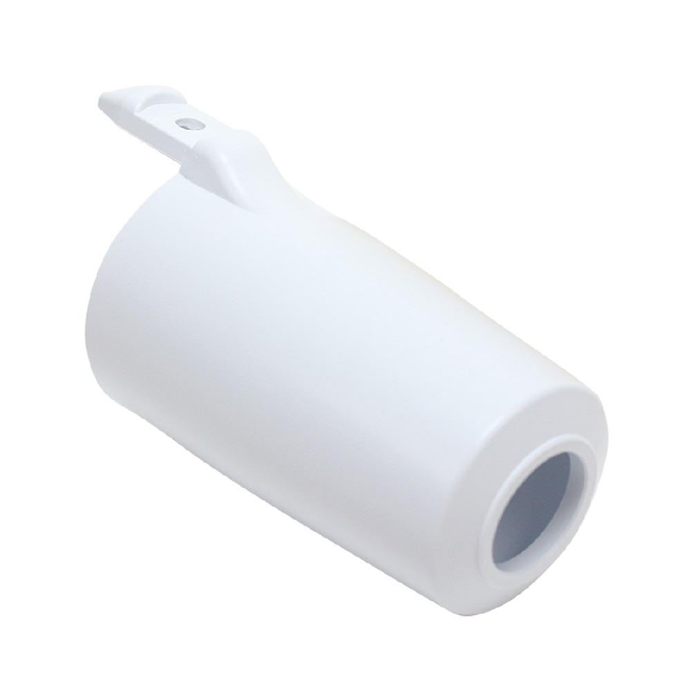 A Nichipet Premium Tip Ejector Pipe, 5mL - Newer Version (Nichiryo), white and cylindrical with a rounded end and bracket with hole, is displayed against a plain background.