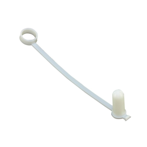 A white plastic dispensing nozzle cap with a ring and capped tip, joined by a flat strip, designed for the Nichiryo Accupenser Junior 1-10mL.