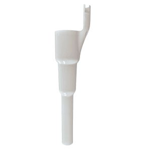 White plastic Nichiryo cylindrical adapter with side extension and top slot, designed for use with Nichiryo Le Tip Ejector Pipe C, 1000μL (Nichiryo), shown against a plain white background.