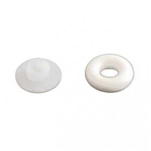 Two Nichipet EX Plus / EX Plus II components are shown: on the left, a solid Teflon Seal with a raised center; on the right, the KPF Par-Fluo O-ring Set, (Nichiryo), featuring a hollow ring shape.