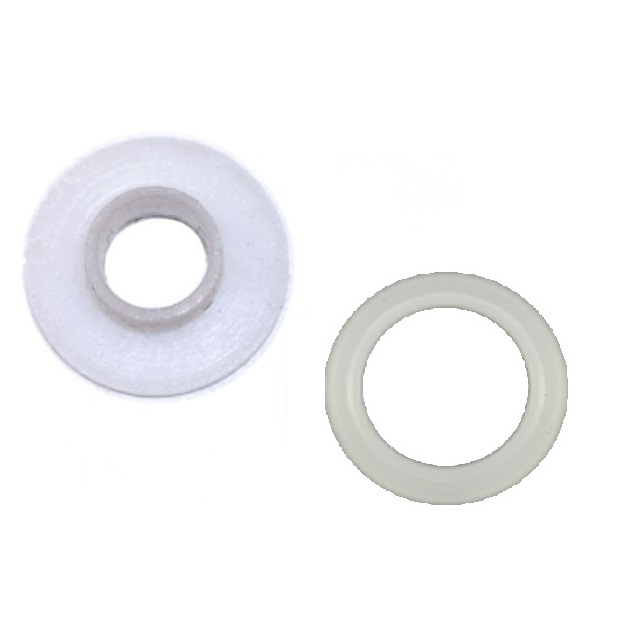 Set includes two white plastic washers for Nichipet EX Plus/EX Plus II pipettes: one with a raised inner ring as a Teflon Seal and one flat KPF Par-Fluo O-ring, both suitable for 100 μL models.