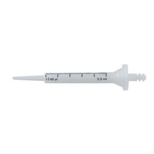 A BrandTech PD-Tip II BIO-CERT Sterile Precision Dispenser Tip, 2.5mL, from a pack of 100 tips is displayed on a white background.