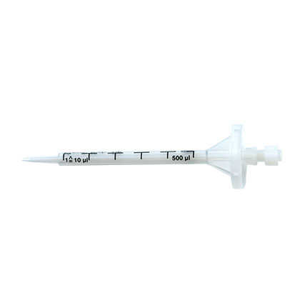 PD-tip-500uL-705732 The BrandTech PD-Tip II BIO-CERT sterile precision dispenser tips (0.5mL, 100/pack) offer accurate liquid measurement for laboratory use.