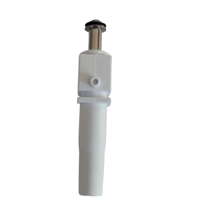 RA 17007659.. A Rainin Nozzle & Piston Assembly, Multichannel, 300μL (Rainin), made of white plastic and metal with a push-button design like a pen, is displayed against a plain white background.