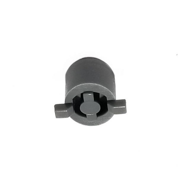 SA-LH-726221-600x602 The mLINE Counter Release Nut, All Volumes (Sartorius), is a small gray plastic piece with two perpendicular flat tabs and a central raised circle, designed to ensure precise component alignment.