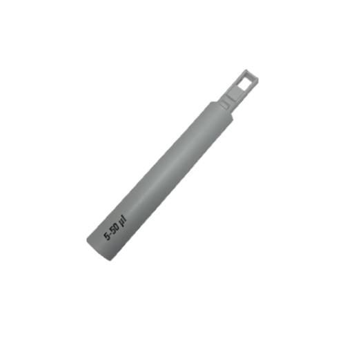 TS 105930101 A gray Thermo Scientific Finnpipette Digital, 5-50μL, with Fisherbrand II Tip Ejector Pusher Lower Part is shown on a white background.