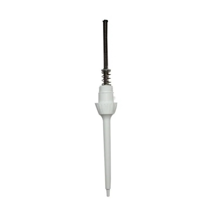 TS 2214470 The Fisherbrand Elite Tip Cone Assembly, Single Channel, 10μL (Thermo Scientific) is a white plastic pump dispenser with a long dip tube and exposed metal spring, compatible with Thermo Scientific applications.