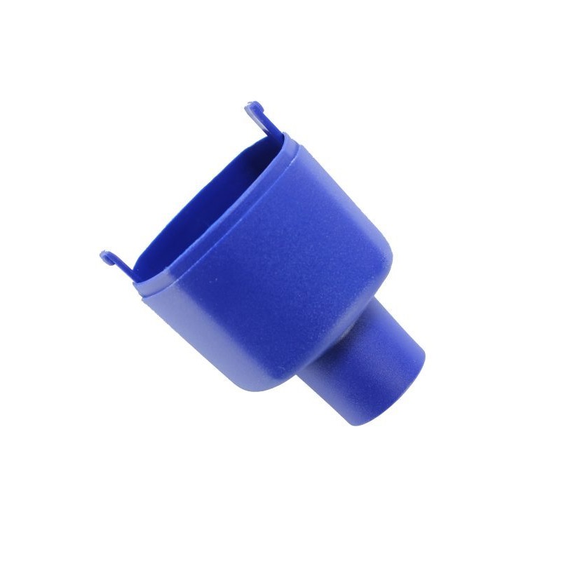 The Fisherbrand Tip Ejector - Part 2, Lower Part, Single Channel, 10mL (Thermo Scientific) is a blue plastic cylindrical adapter with a wide top opening and two side hooks for 10mL Single Channel pipettes.