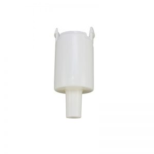 The Finnpipette / Fisherbrand Tip Cone Cylinder, Single Channel, 10mL (Thermo Scientific) is a white plastic cylinder with a narrow nozzle and two clips, compatible with Thermo Scientific Finnpipette, shown on a plain white background.