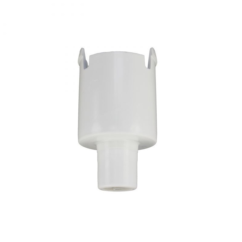 TS1060790 The Finnpipette / Fisherbrand Elite Tip Cone Cylinder, Single Channel, 5mL (Thermo Scientific), is a white plastic adapter with a cylindrical body, open top, and two notches near the rim—compatible with Finnpipette systems.