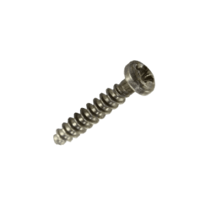 Close-up of a single Finnpipette / Fisherbrand Screw (Thermo Scientific) with a Phillips head on a plain white background.