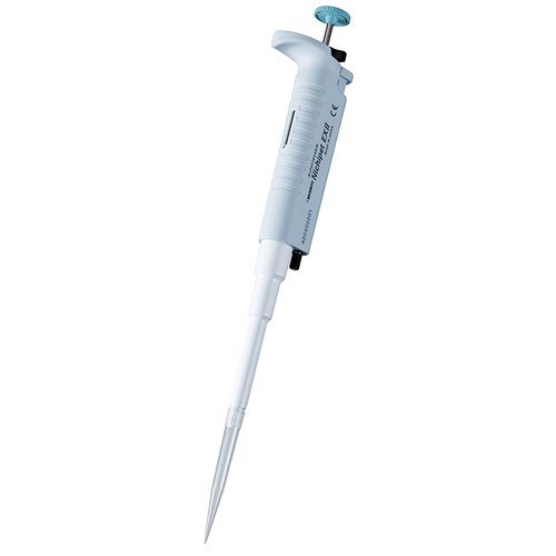 nichipet_ex_ii_100 The Nichipet EX II Pipette, Single Channel, 0.5-10μL (Nichiryo) features a white body and long clear tip, making it ideal for precise liquid handling in the 0.5-10μL volume range.