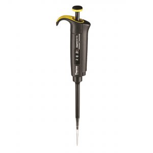 The Finnpipette F2 Pipette, Single Channel, Variable Volume, 0.2-2μL Micro (Thermo Scientific) enables precise liquid handling and transfer in labs with adjustable micro-volume control.
