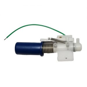 A plastic and metal component with a blue cylindrical cover, coiled spring, and attached green wire, designed for the Midi Plus Operating Button Assembly, Up, Dark Blue (Sartorius).