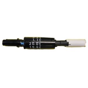 A close-up of a tire pressure gauge with a black body, visible number markings, and a white tip, offering precision comparable to the mLINE Machinery Complete, Single Channel, 20μL (Sartorius).