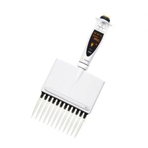 The Picus Electronic Pipette by Sartorius is a 12-channel digital multichannel pipette (10-300 μL) designed for precise laboratory liquid handling.