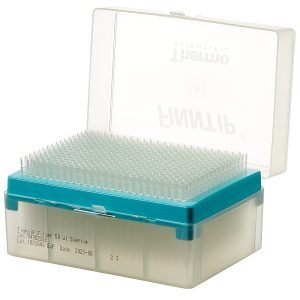 A box of Thermo Scientific Finntip Filter 30 Rack pipette tips, 0.5–30 μL, yellow, sterile and filtered, 10 racks of 96 (960 tips total), for precise laboratory liquid handling.