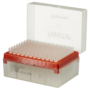The Thermo Scientific Finntip Filter 300 Rack offers 960 sterile, filtered pipette tips (5-300μL) arranged in orange racks with a clear lid for precise and contaminant-free pipetting. Pack includes 10 racks of 96 tips each.