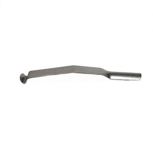 A metal tool with a flat handle and hooked end, similar to the precision of Eppendorf’s Repeater E3/Multipette E3 Key Spring for Holding Clamps, likely used for prying or lifting objects.