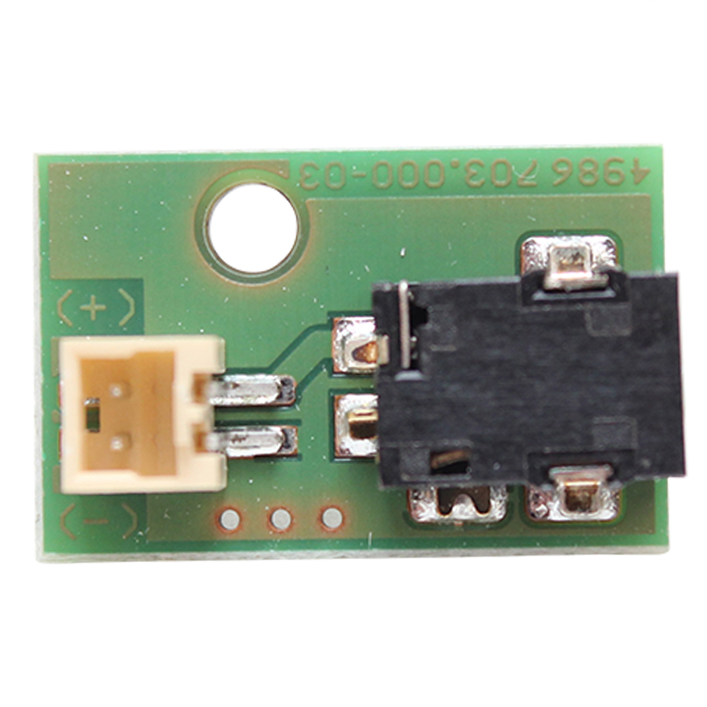 The PCB for Original Single Charger Stand 1, 4880 (Eppendorf) is a compact green board with a white connector and black audio jack, ideal for integration into Eppendorf’s Single Charger Stand systems.
