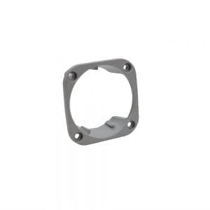 A gray, square metal mounting bracket with a circular center opening and four corner screw holes, ideal for securing the Repeater E3, E3x / Multipette E3, E3x Housing Connector (Eppendorf), shown on a white background.