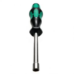 The Research Plus Service Tool (Eppendorf) features a green and black ergonomic handle and metal shaft, making it ideal for precise adjustments of Eppendorf Research Plus equipment. Shown on a white background.