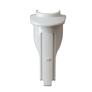 A white plastic Ejection Button for the Repeater E3, E3x / Multipette E3, E3x (Eppendorf) with a curved top and vertical ridges, shown against a plain white background.