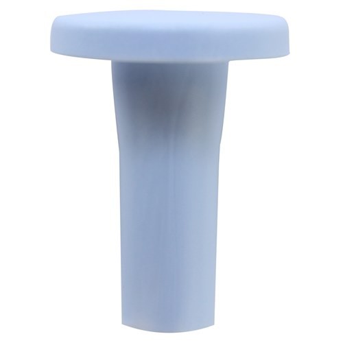 A light blue, cylindrical plastic object with a wide, flat top and narrow base, resembling a plunger—similar to the VWR UHP Push Button, Light Blue, All Volumes (Labnet).