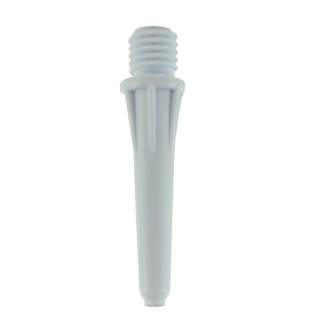 A light blue plastic threaded adapter with a tapered end, compatible with VWR UHP / Discovery Pro Lower Shaft Single Channel 2μL and 10μL pipettes (Labnet), shown against a plain white background.