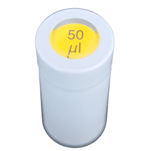 A white VWR EHP Signature Push Button Pipette (Labnet) features a yellow-labeled top displaying “Fixed Volume 50μL” in black text.