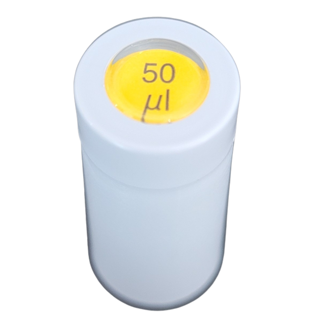A white VWR EHP Signature Push Button Pipette (Labnet) features a yellow-labeled top displaying “Fixed Volume 50μL” in black text.