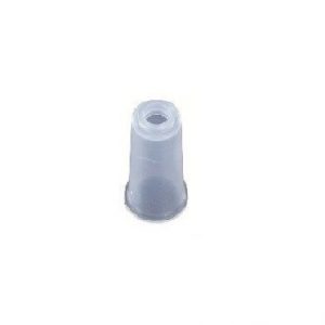 A translucent, cylindrical rubber cane tip with a flat base and a small top hole, similar to the VWR UHP Blocking Bush, Single Channel (2μL–200μL, Labnet), viewed from above.