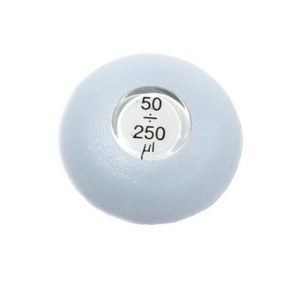 A close-up of the VWR EHP Signature Push Button Upper Part, 250μL (Labnet), highlights the gray pipette’s volume indicator and the push button at the top.