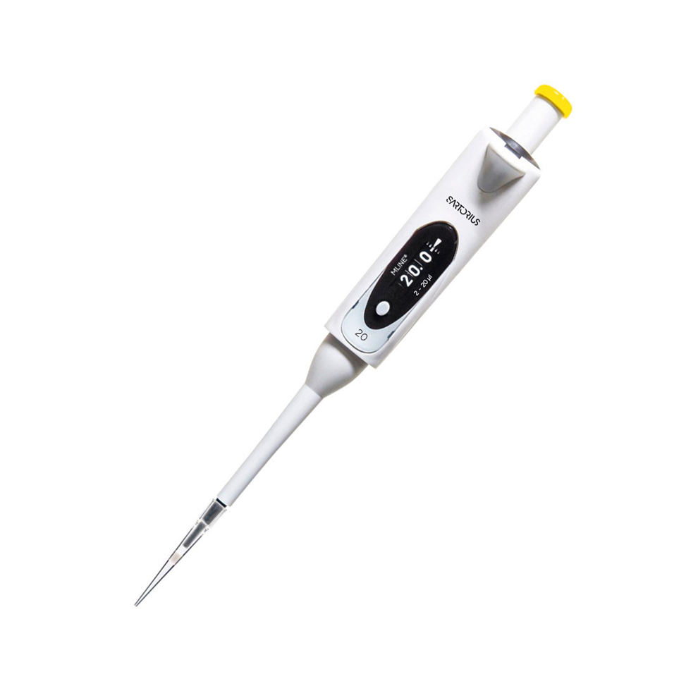 SA 725030 The mLINE Mechanical Pipette, Single Channel, 2-20μL (Sartorius), features precise digital measurement and is ideal for accurately transferring small liquid volumes.