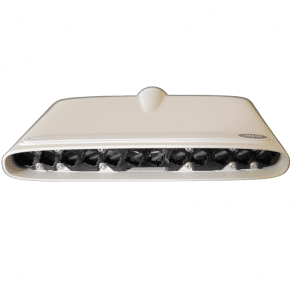 The Sartorius mLINE Multichannel Tip Cone Housing, 12ch, 10μL features twelve black circular ports in two rows on its white rectangular front panel, as shown in the product photo against a white background.