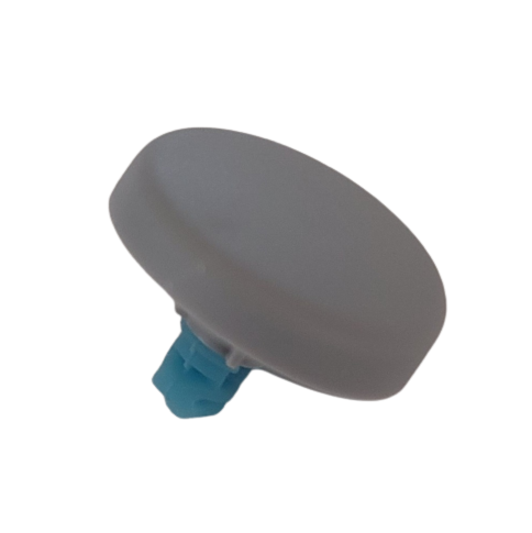 SA 736020 The Picus / Picus NxT Color Push Button, Gray, 10μL (Sartorius), is a round white plastic cap with a blue connector, designed for Sartorius Picus and Picus NxT pipettes, shown on a plain white background.