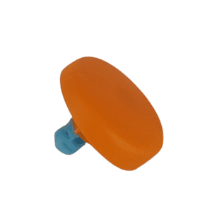 An orange Picus / Picus NxT Color Push Button (300μL, Sartorius) with blue attachment, shown on a white background; designed as an accessory for Sartorius Picus pipettes.