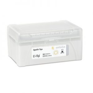 Optifit Single Tray Rack, 10μL, White, 31.5mm, 10 x 96, includes 960 Sartorius tips with a transparent lid.