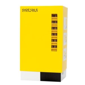 Yellow Sartorius Optifit Pipette Tips Refill Tower, 200μL, 51mm, 960 tips (10 x 96), with convenient storage and vented side panel plus right-side control ports.