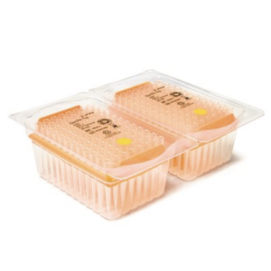 Two clear racks of Sartorius Optifit Refill Pack 350μL orange sterile tips (54mm, 15 x 96, total 1440), each with a transparent lid, are displayed side by side on a white background.